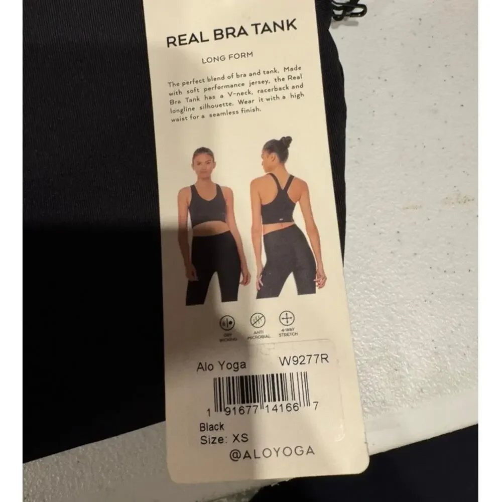 NWT Alo Yoga Airbrush Black Real Bra Tank Yoga Workout Gym Athleisure Size XS